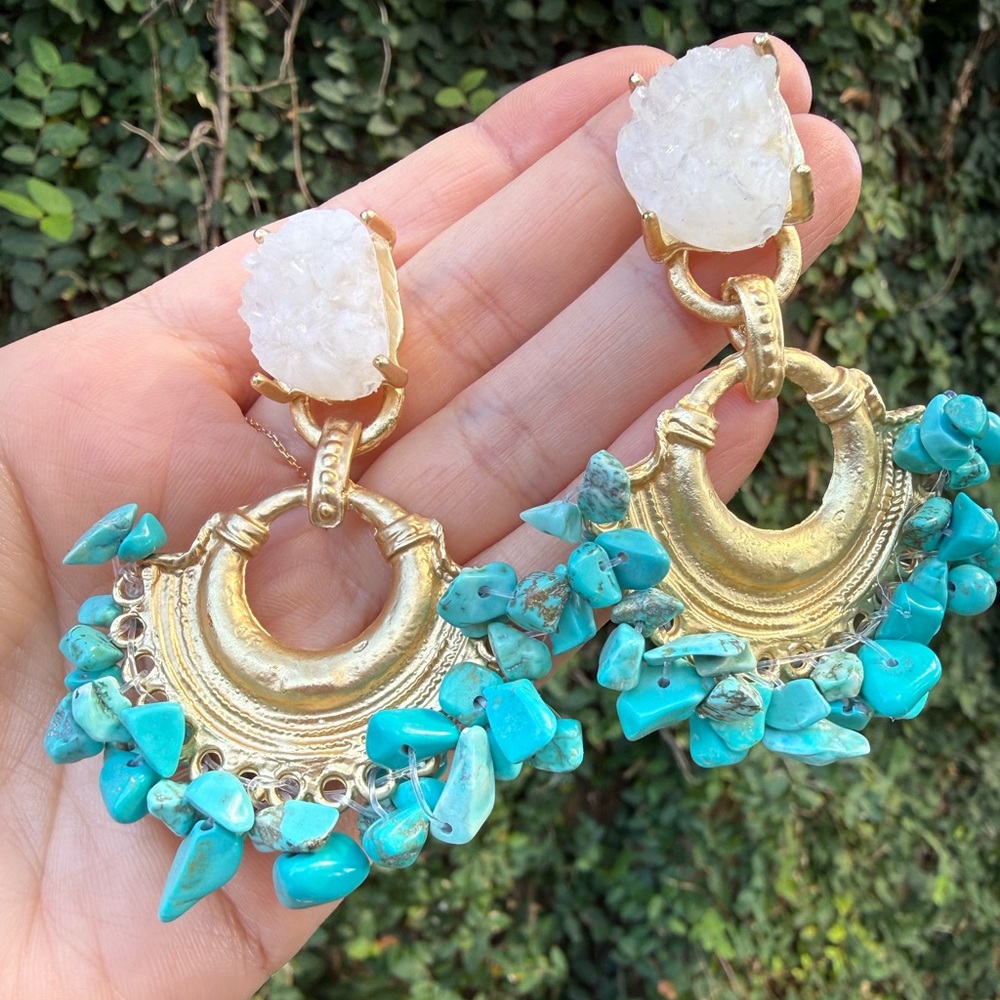 Gold and Turquoise Statement Earrings